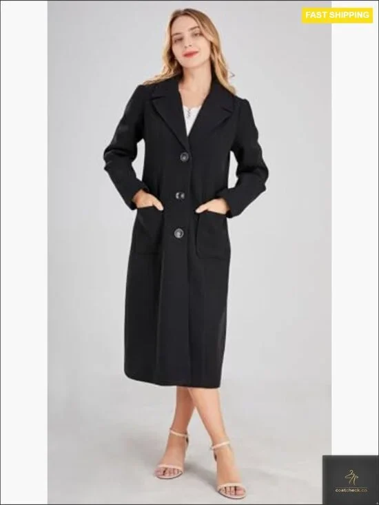 Wool Blend Pea Coat Classic Notch Lapel Slim Fit Mid-Length Winter Overcoat - Picture 4 of 7